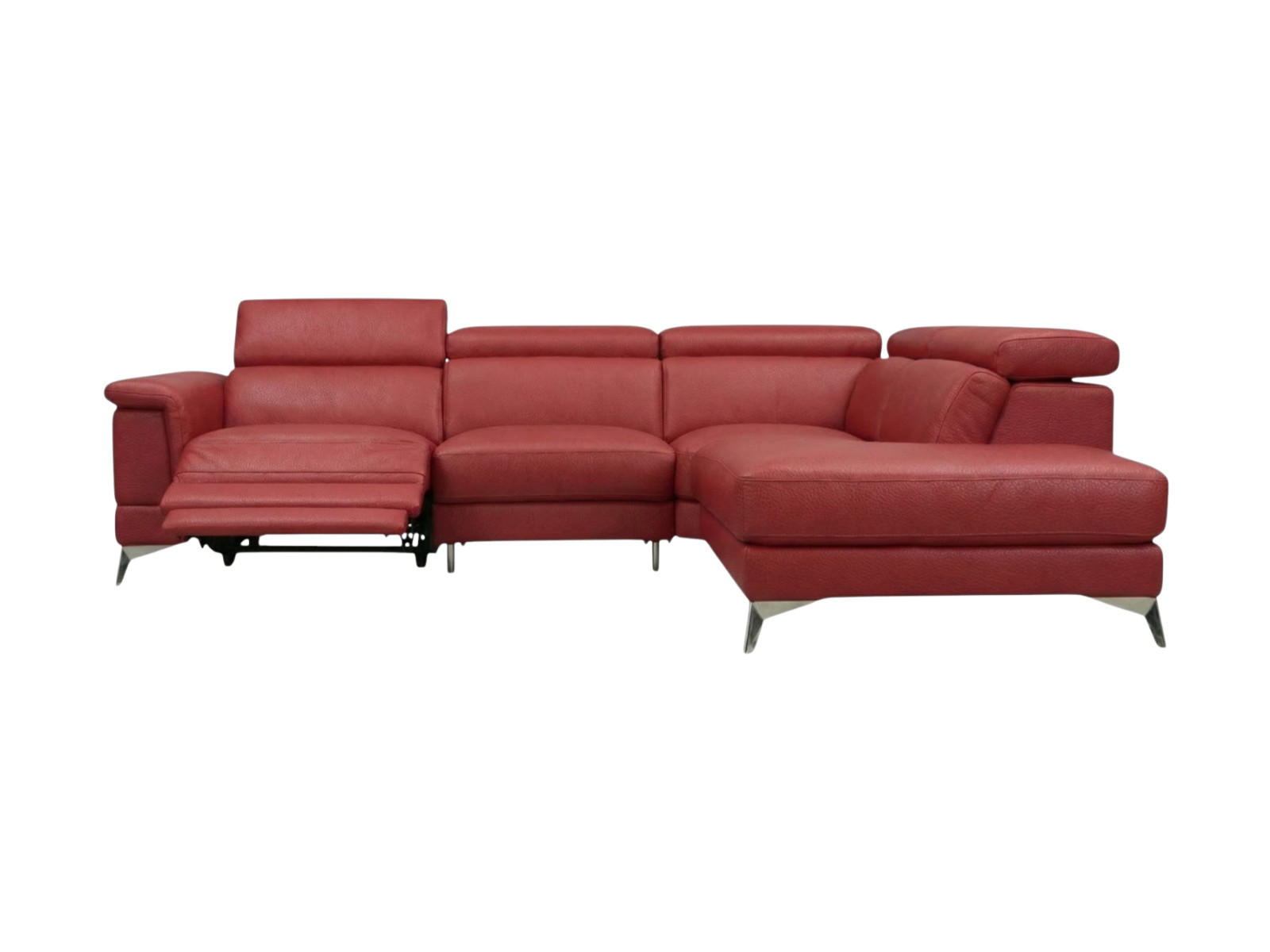 ECKSOFA Planet Echtleder mit 1 x Relaxfunktion Rot - Rot, Leder/Metall (256/232cm)