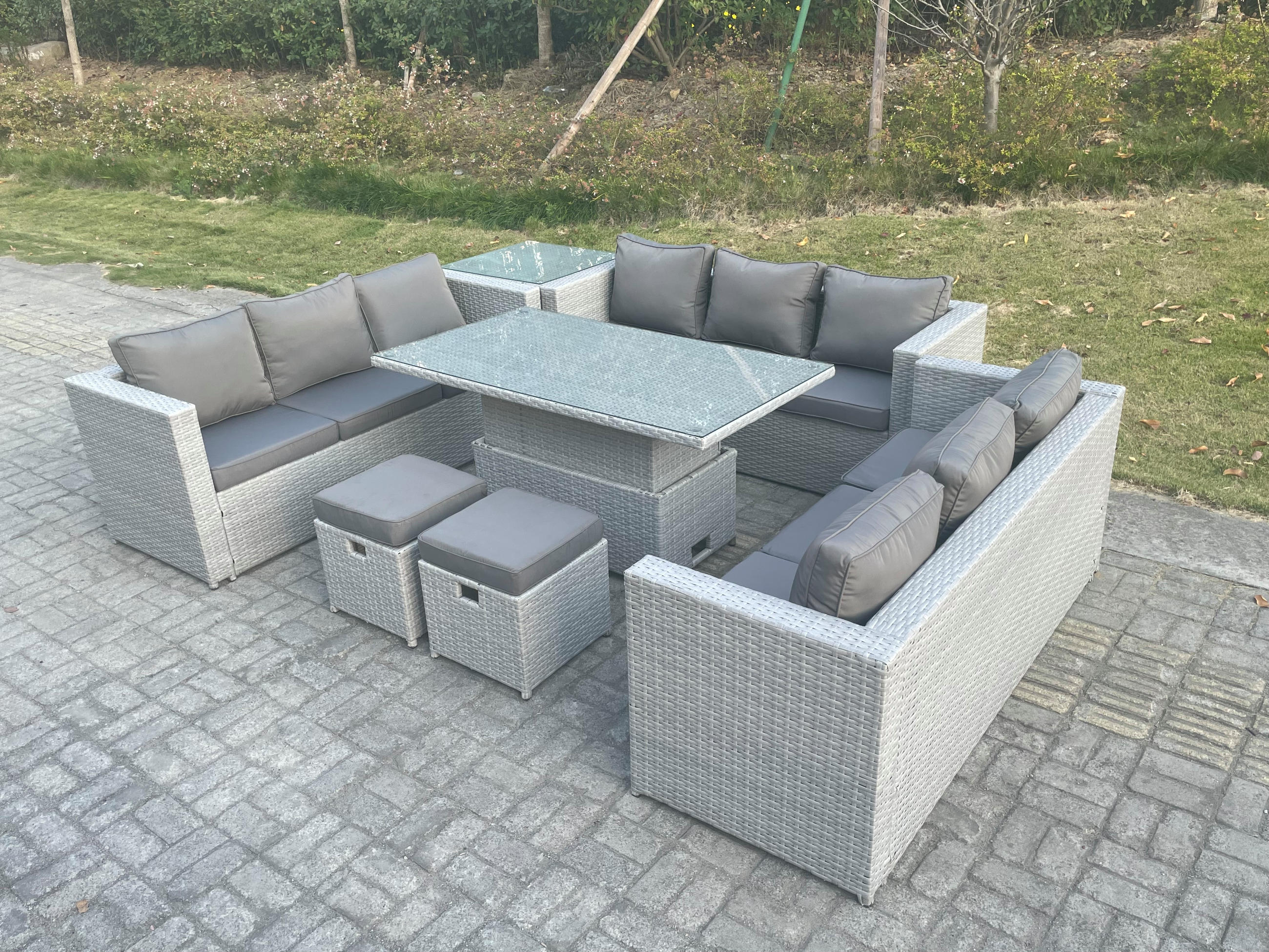 GARTENMÖBEL SET Polyrattan Helles Grau 7-teilige - Hellgrau, Metall - Fimous