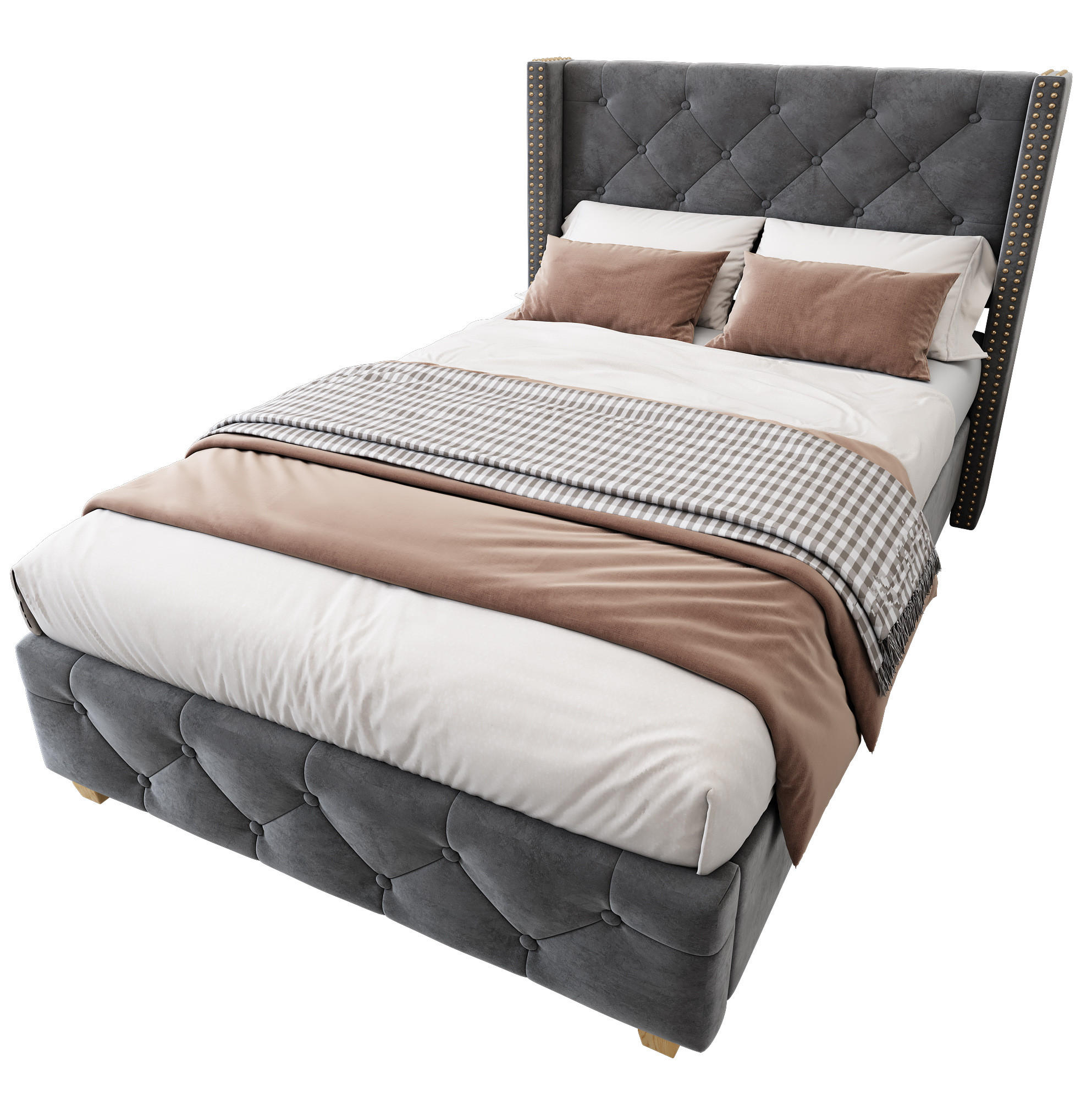 ČALOUNĚNÁ postel 100/205/108 cm samet šedá s roštem a čalouněným čelem - šedá, textil (90/200cm) - BEAOK