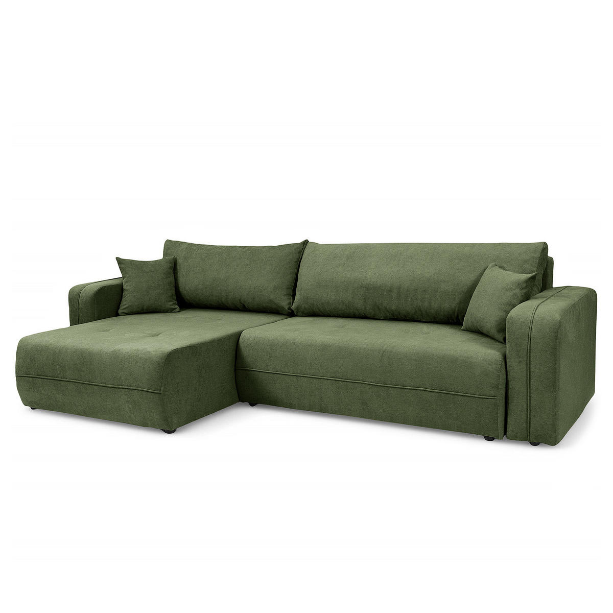 ECKSOFA mit Schlaffunktion - 272 cm - Schwarz/Grün, Kunststoff/Textil (272/145cm) - home24