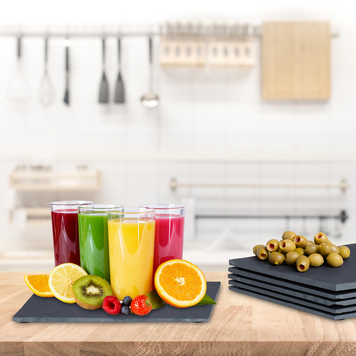 6XSCHIEFERPLATTE - Schwarz, Stein (25/1/25cm) - Relaxdays