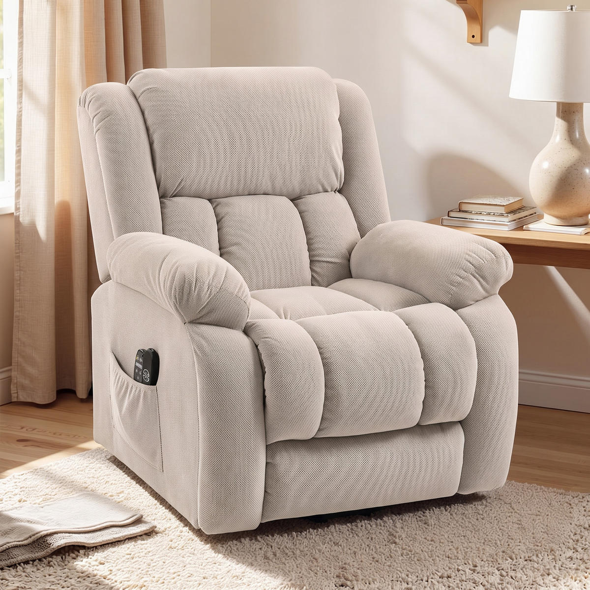 AUFSTEHSESSEL Samt Beige - Beige/Schwarz, Holz/Textil (104/100/93cm) - HOMCOM