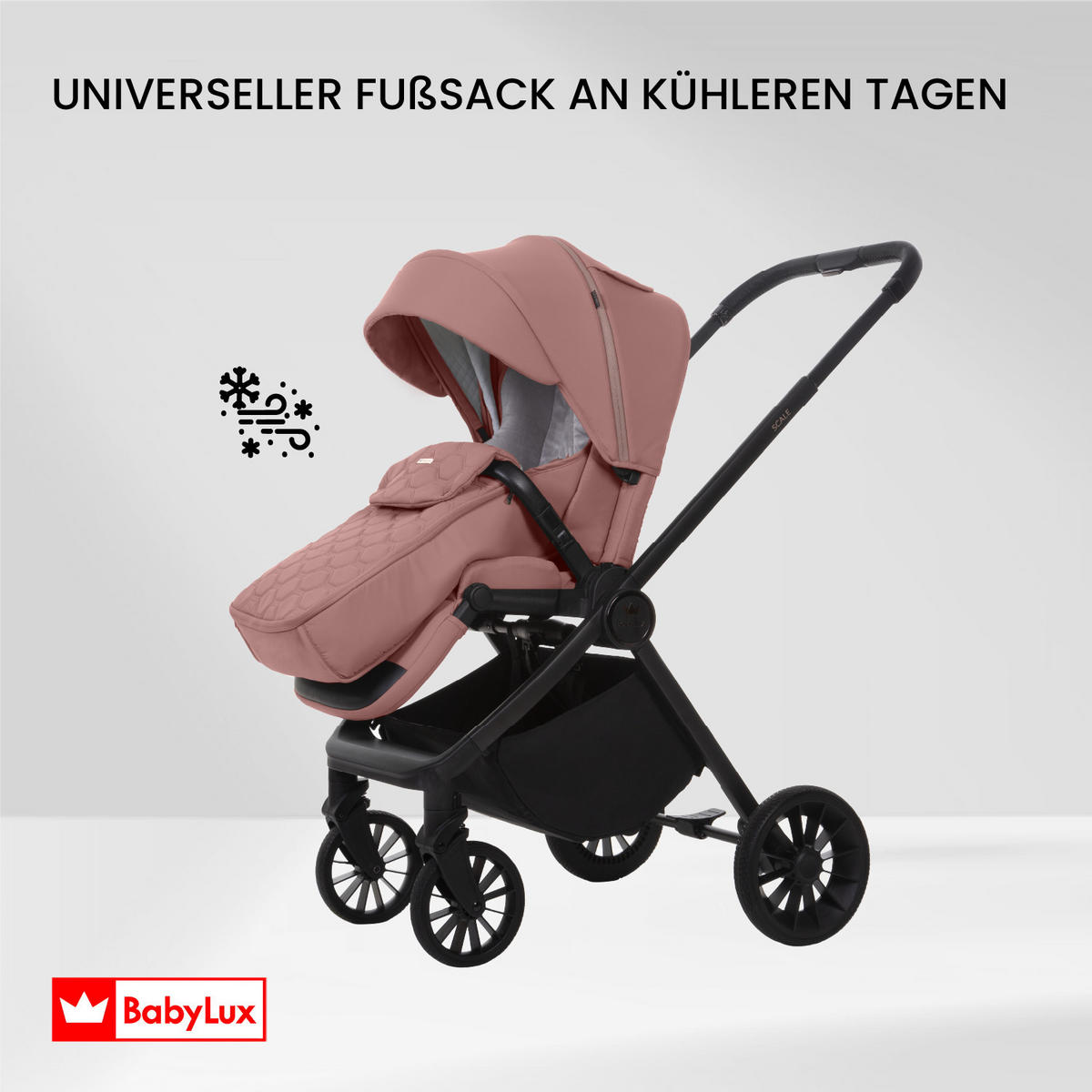 BUGGY Scale, Klein und Leicht, Teleskopische Führung, Kompakt Faltbar, Wickeltasche, Reisetasche - Schwarz/Rosa, Textil/Metall (58/100cm) - BabyLux