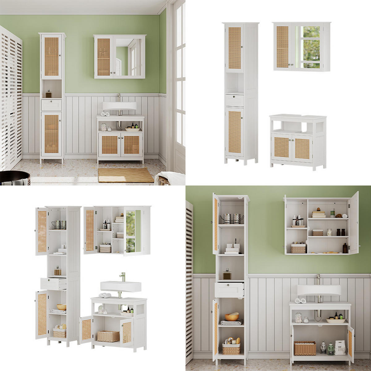 BADMÖBEL-SET Rosario Weiß 3 Teile, mit Hochschrank - Weiß, Holzwerkstoff (60/60/30cm) - Vicco