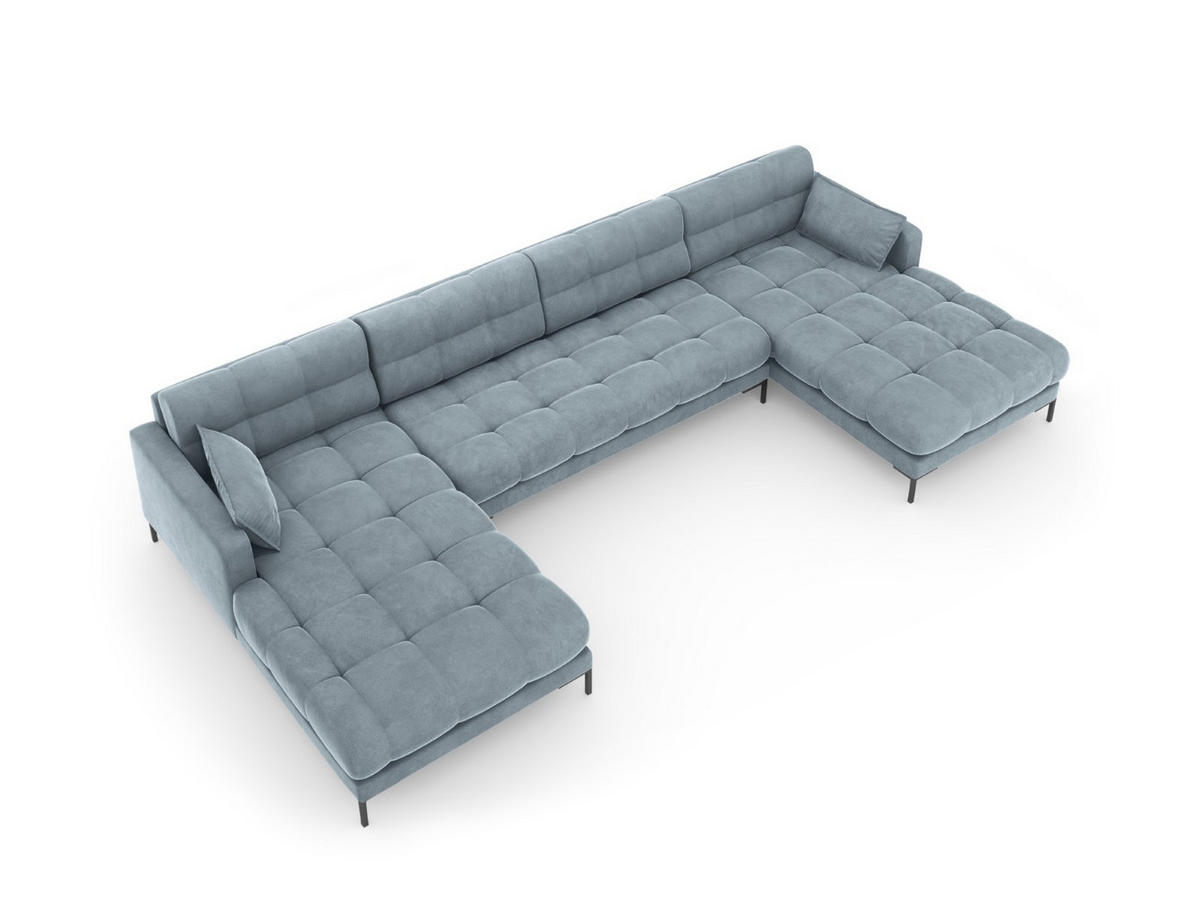 PANORAMASOFA Mamaia aus Samt hellblau 6 Sitzplätze - Hellblau, Textil (185/75/383cm) - Micadoni