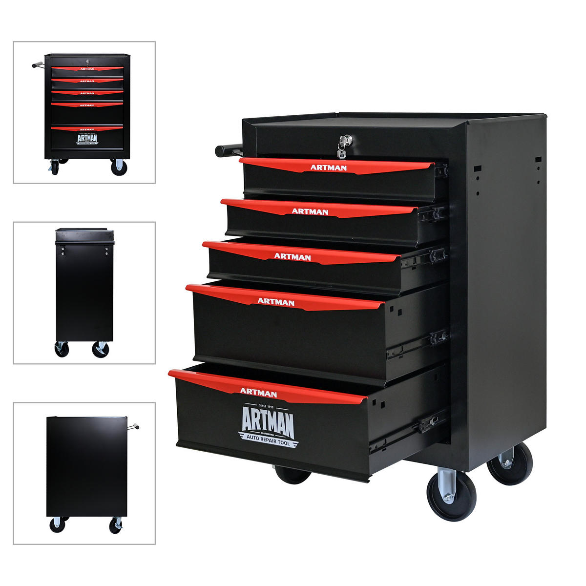 KOMBINATIONS-WERKZEUGSCHRANK – 5 Schubladen – 508 mm (20 Zoll) – Farbgebung: Schwarz und Rot - Multicolor, Metall (33/77.5/60cm) - DCA