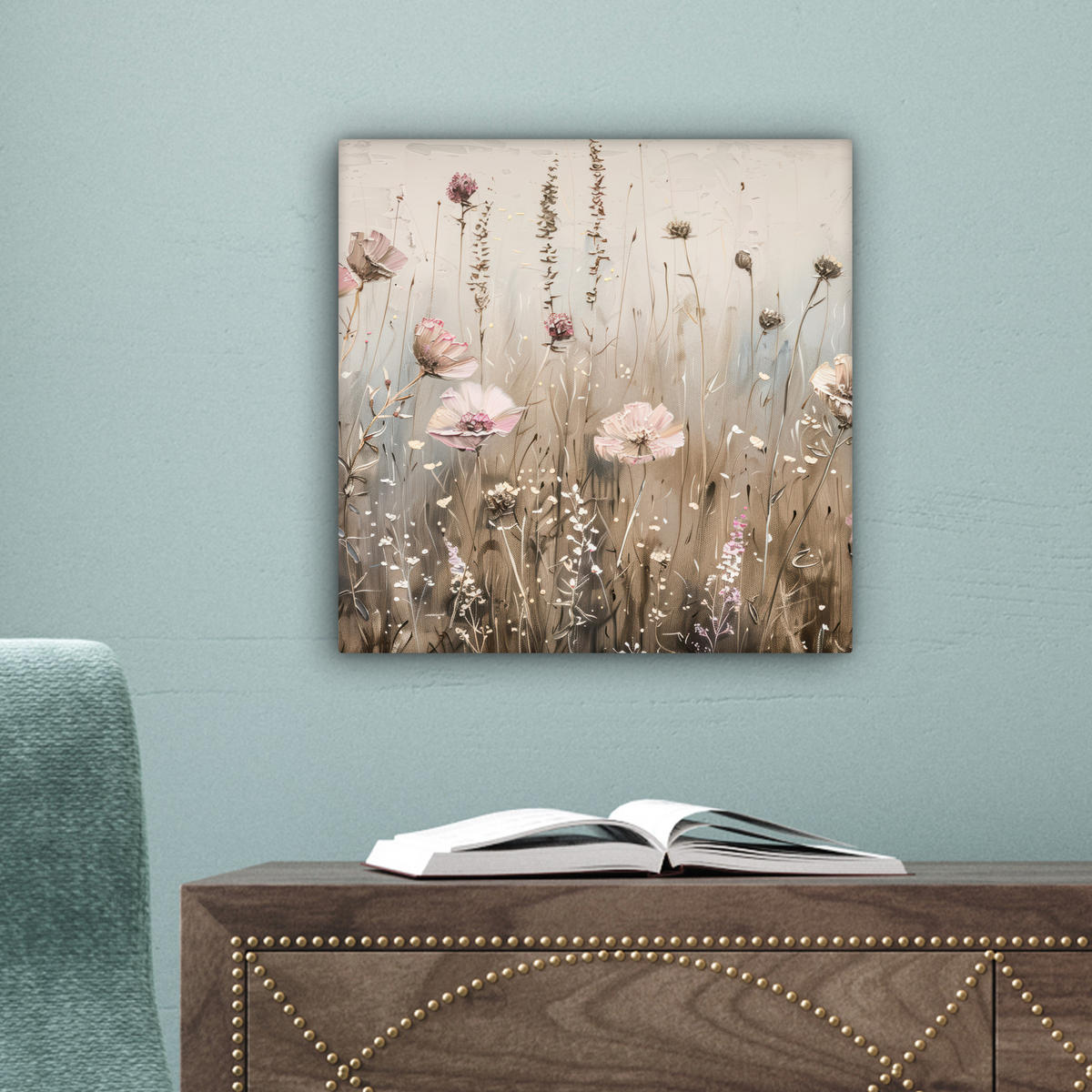 LEINWANDBILD Blumen - Rosa - Modern - Beige Deko Wohnzimmer 20x20 cm - Beige, Textil (20/20cm) - MuchoWow