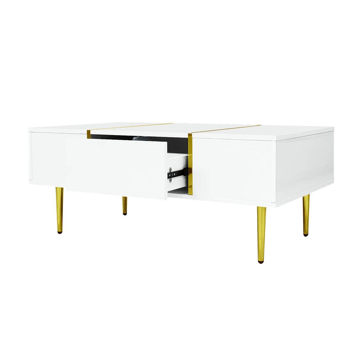 COUCHTISCH mit 2 Schubladen 100 x 60 cm Weiß Hochglanz - Weiß, Metall (100/60/41.5cm) - Meubliv