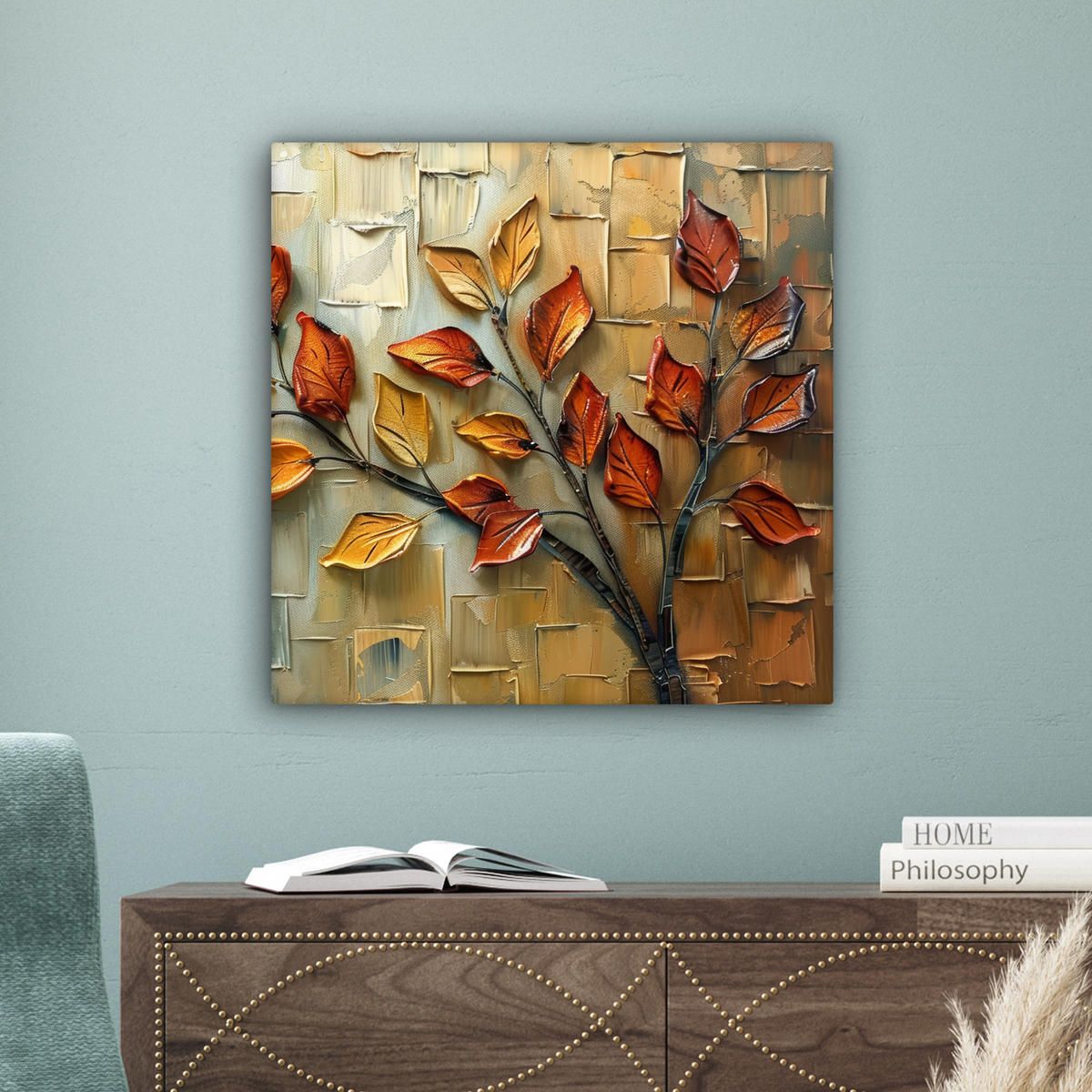 LEINWANDBILD Baum - Abstrakt - Natur - Kunst Wandbild Wohnzimmer 50x50 cm - Goldfarben, Textil (50/50cm) - MuchoWow