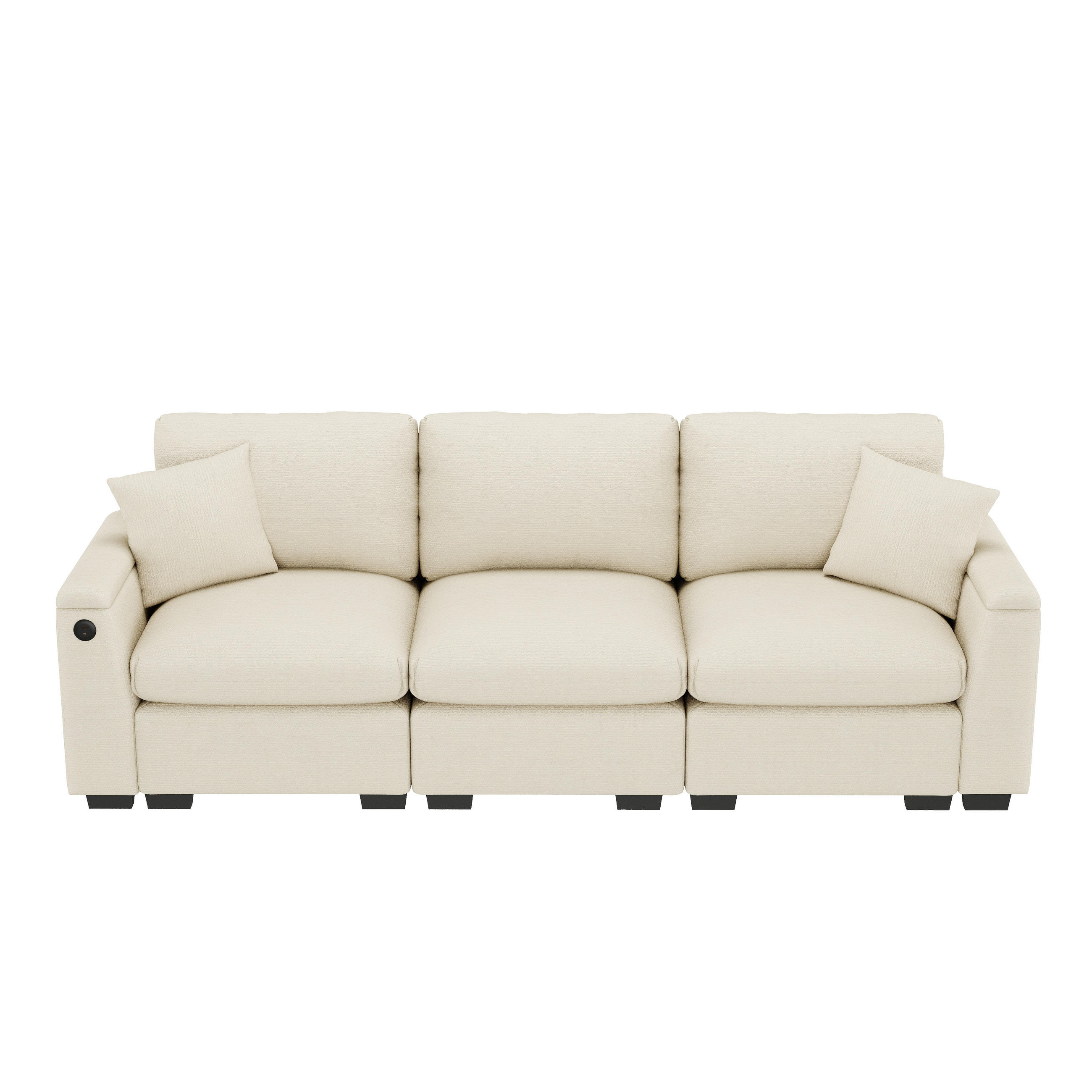 3-SITZER Sofa Chenille mit Klapptisch USB-Anschluss und Stauraum 242/80/88 cm Beige - Beige, Kunststoff/Textil (80/88/242cm) - Redom