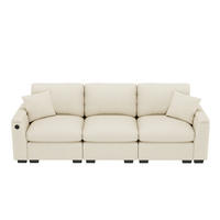 3-SITZER Sofa Chenille mit Klapptisch USB-Anschluss und Stauraum 242/80/88 cm Beige - Beige, Kunststoff/Textil (80/88/242cm) - Redom