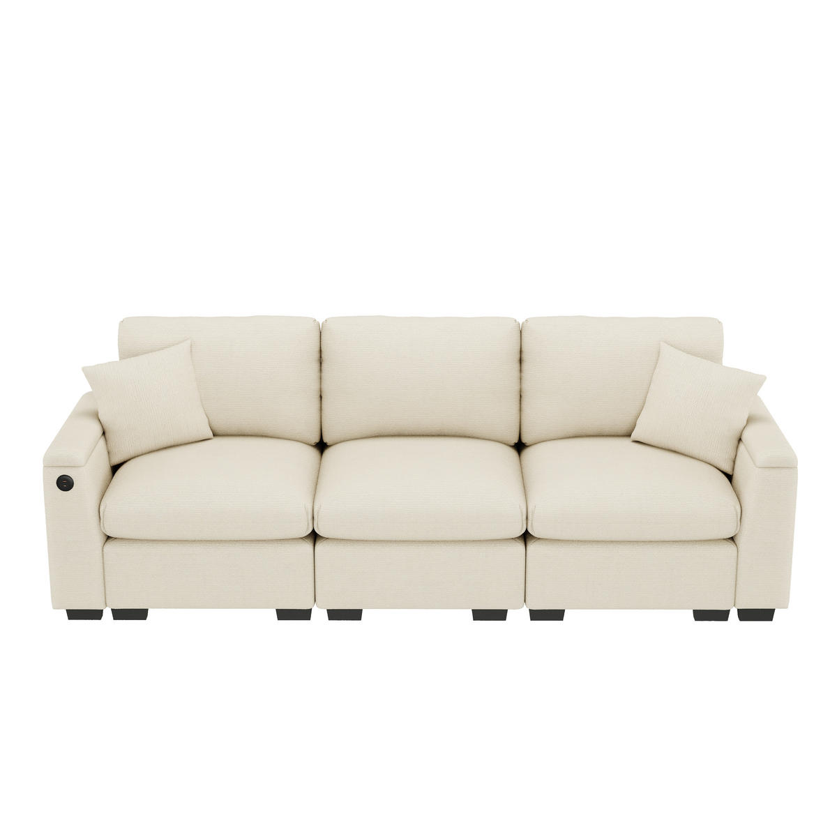 3-SITZER Sofa Chenille mit Klapptisch USB-Anschluss und Stauraum 242/80/88 cm Beige - Beige, Kunststoff/Textil (80/88/242cm) - Redom