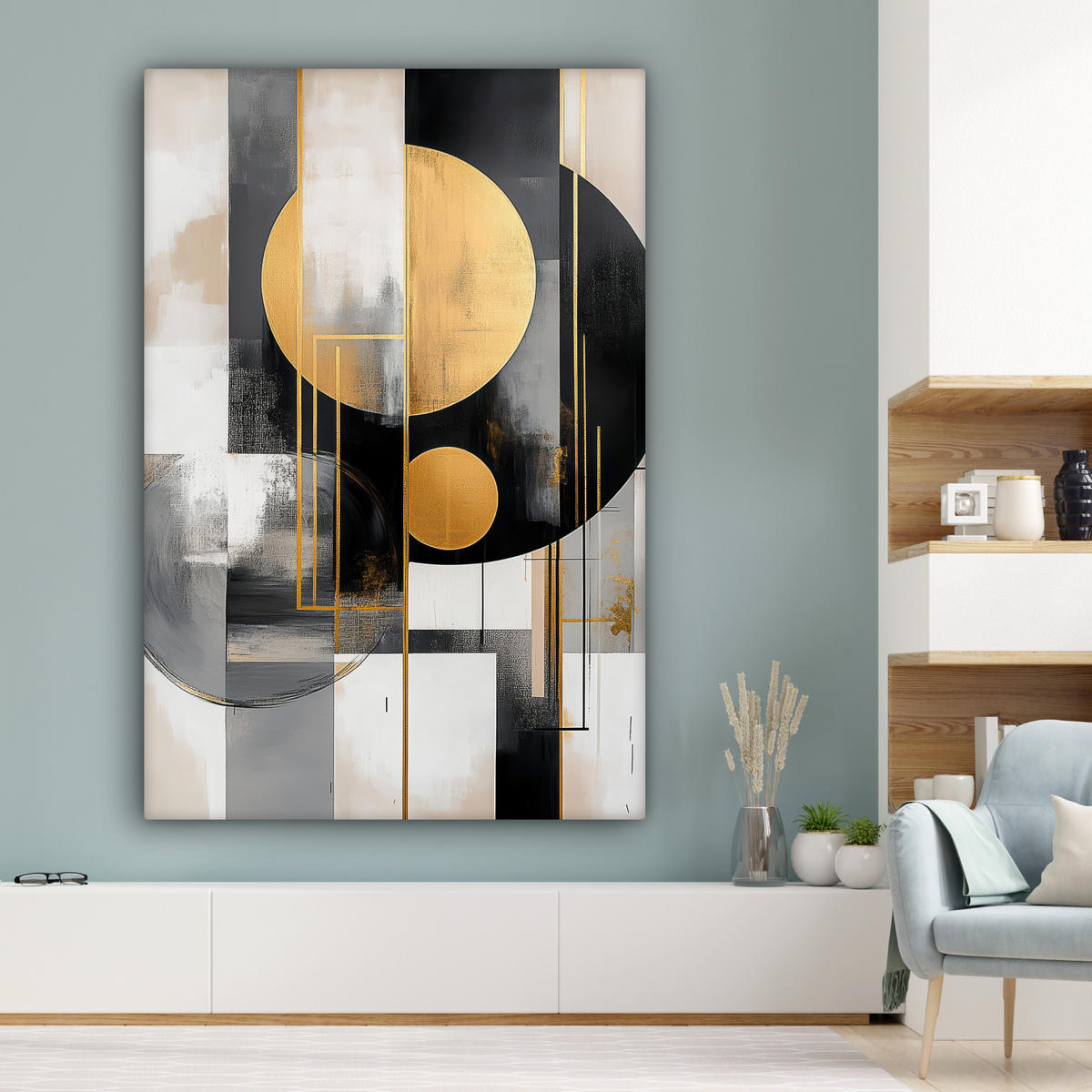 SLIKA NA PLATNU Moderno 90x140 cm - zlate barve, tekstil (90/140cm) - MuchoWow