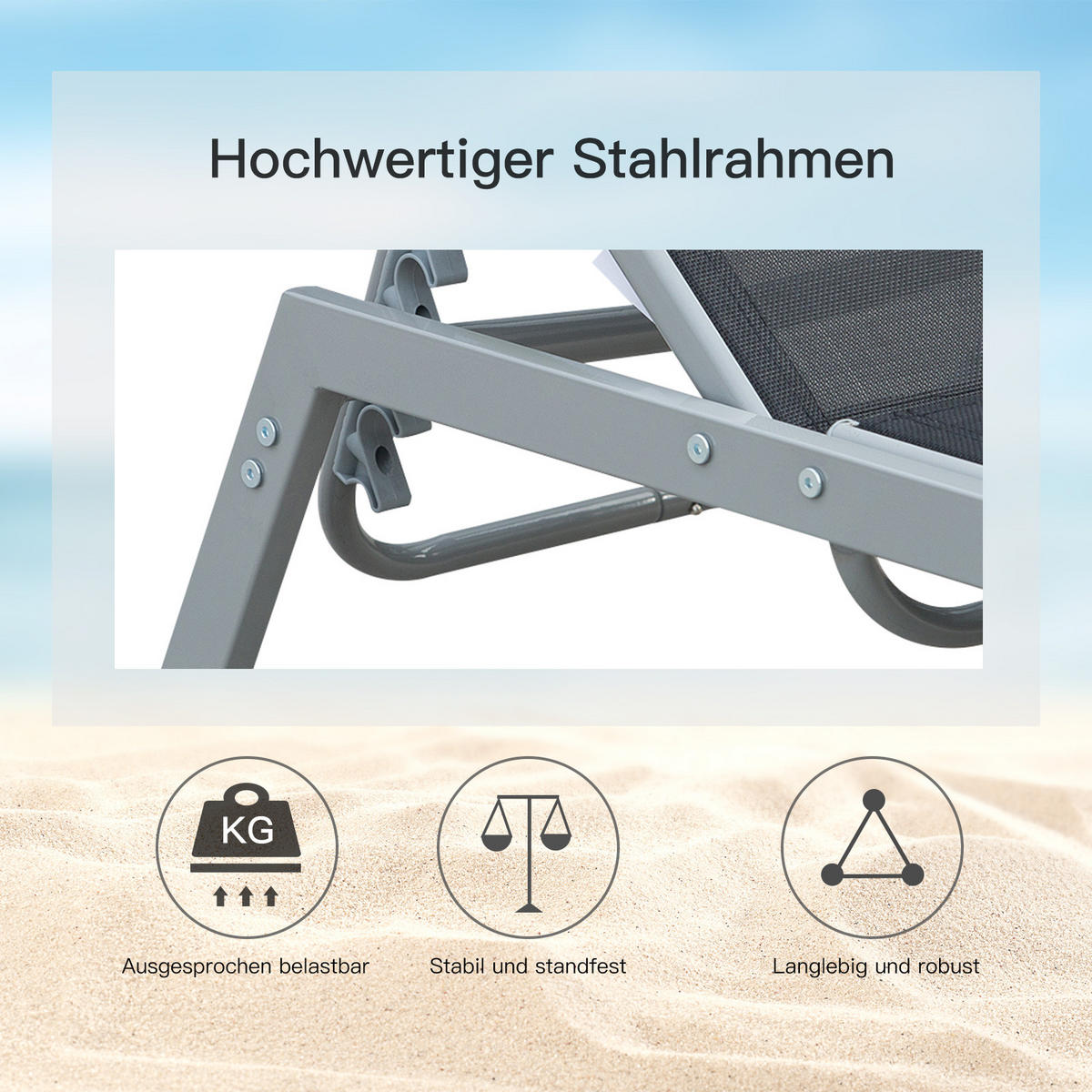 GARTENLIEGE - Schwarz, Kunststoff/Metall (58/97/170cm) - Outsunny