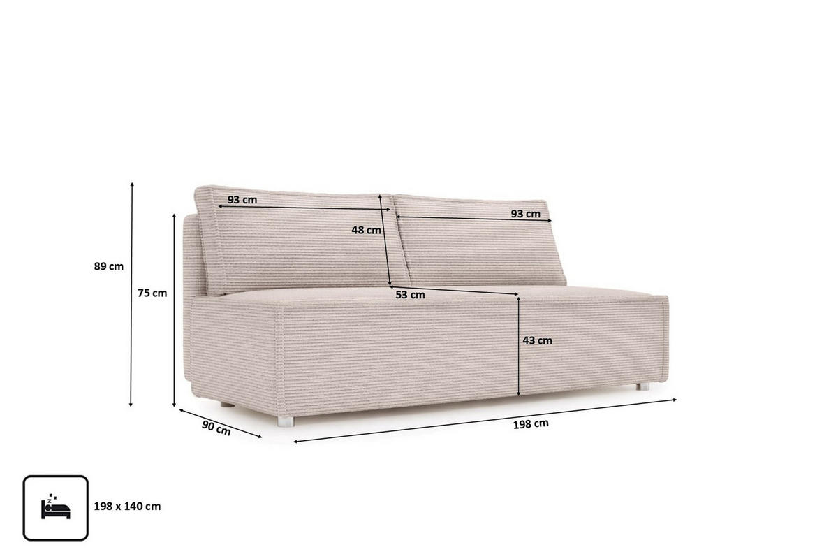SCHLAFSOFA Mit Bettkasten DUO, Stoff Poso, Beige - Beige, Holz (198/89/90cm) - Kaiser Möbel