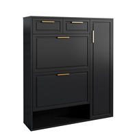 SCHUHSCHRANK aus Spanplatte & MDF 95x24x107.5cm in Schwarz mit Schubladen - Schwarz, Holzwerkstoff (95/107.5/24cm) - Modfu
