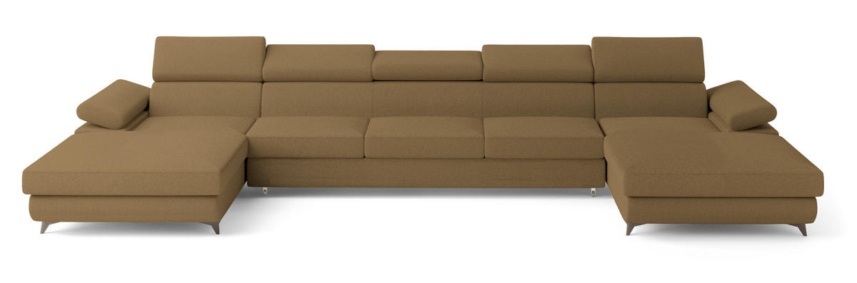 WOHNLANDSCHAFT VIVENTE Orange Boucle-Stoff mit Schlaffunktion - Orange, Holz (410/89/190cm) - MASSENO