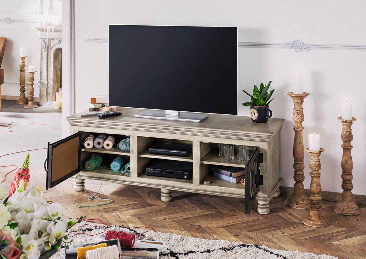 TV-BOARD Mango 150x45x55 grau lackiert HERMITAGE #011 - Grau, Holz (150/55/45cm) - Massivmoebel24