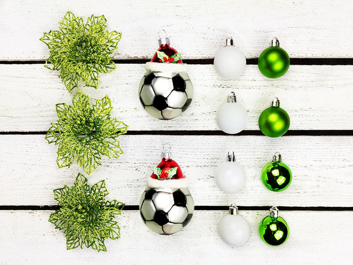 LAALU WEIHNACHTSBAUM geschmückt künstlich FUSSBALL GESCHENK 60 cm mit LED-BELEUCHTUNG IM TOPF - Weiß/Grün, Kunststoff (60cm) - LAALU
