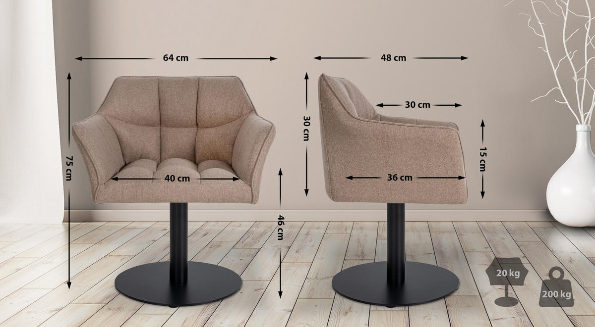 SESSEL Filz taupe - Taupe/Schwarz, Textil/Metall (64/75/48cm) - CLP