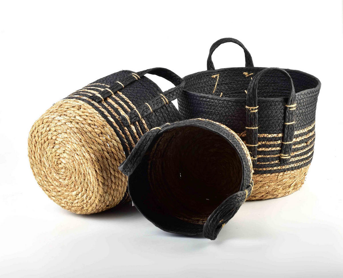 KORB Bali 3er Set schwarz 33/33/26 cm Seegras - Schwarz, Naturmaterialien/Kunststoff (33/26/33cm) - Mondex