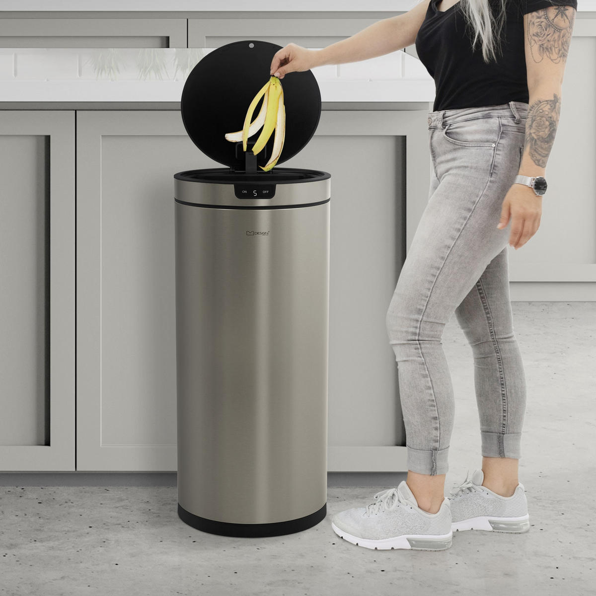 MÜLLEIMER mit Sensor 40L rund aus Edelstahl Silber - Silberfarben, Metall (29/68/29cm) - ML-DESIGN