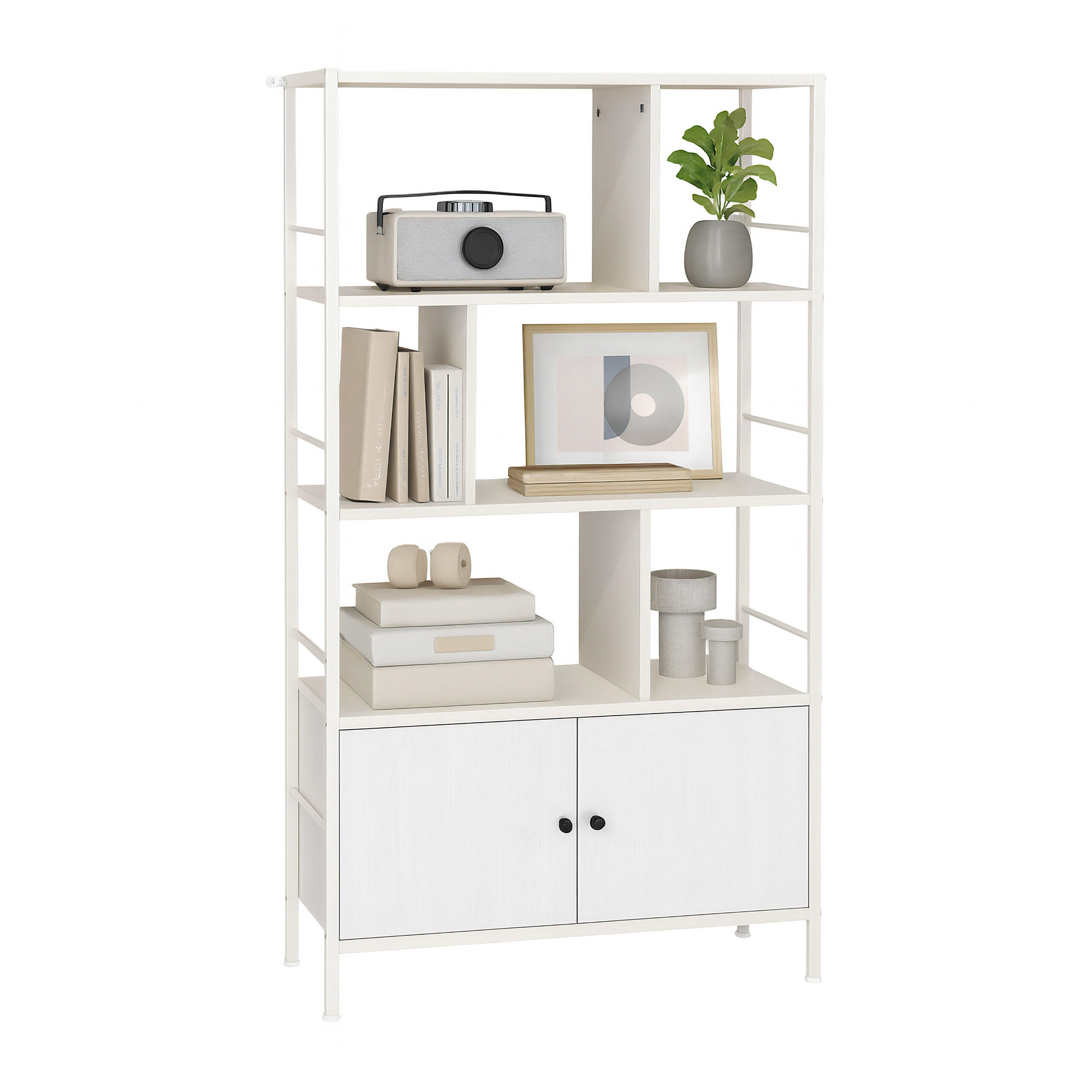 Relaxdays KNIHOVNA Bílá se spodní skříňkou 154,5 cm