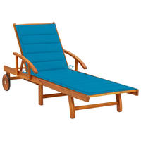 SONNENLIEGE mit Auflage Akazie Massivholz - Blau, Holz (67/85/200cm) - furnicato