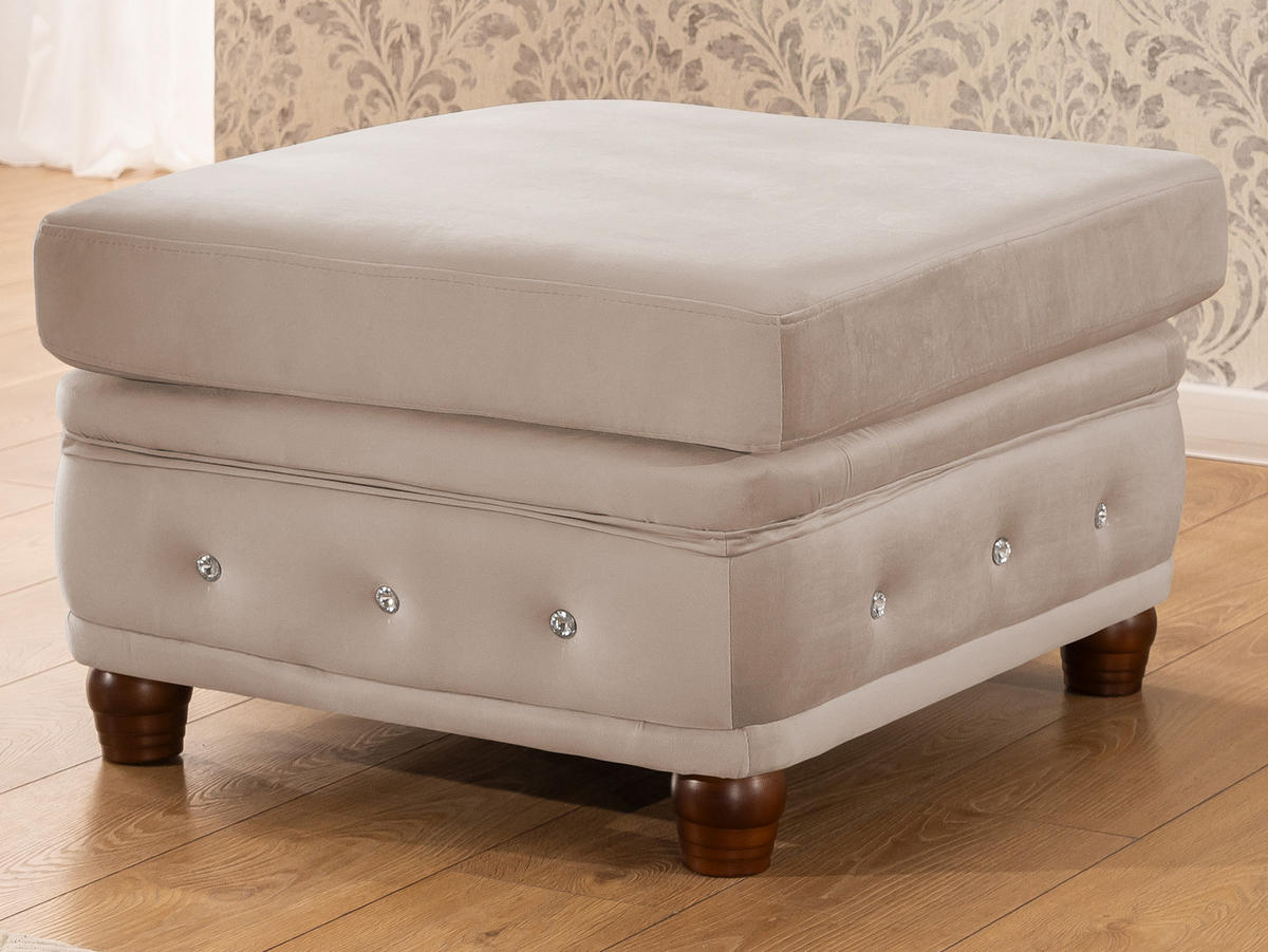 HOCKER Chesterfield Cleo Blink Beige Samt mit Kristallsteppung und braunen Massivholzfüßen - Beige/Braun, Holz/Textil (75/45/70cm) - S-Style Möbel