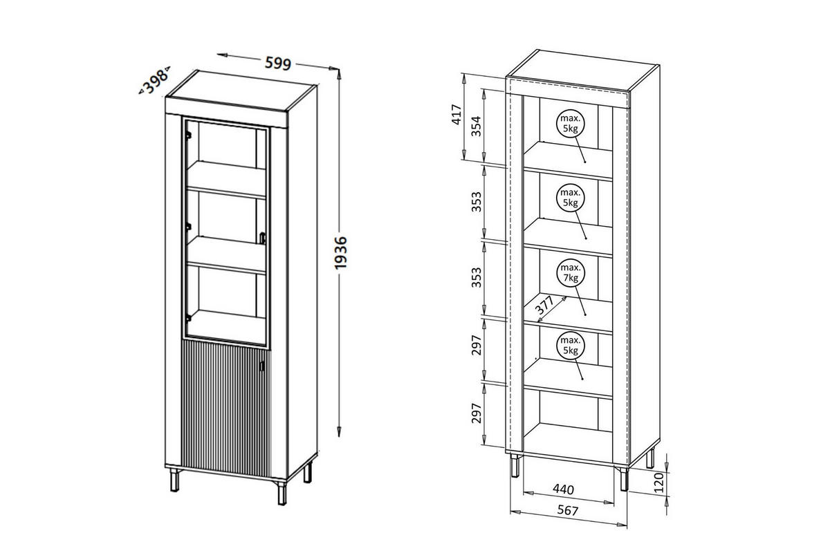 VITRINE MONI 03 in Weiß / Eiche Whiskey matt 60/168/40 cm mit LED - Weiß, Holzwerkstoff (60/169/40cm) - Deine Möbel 24
