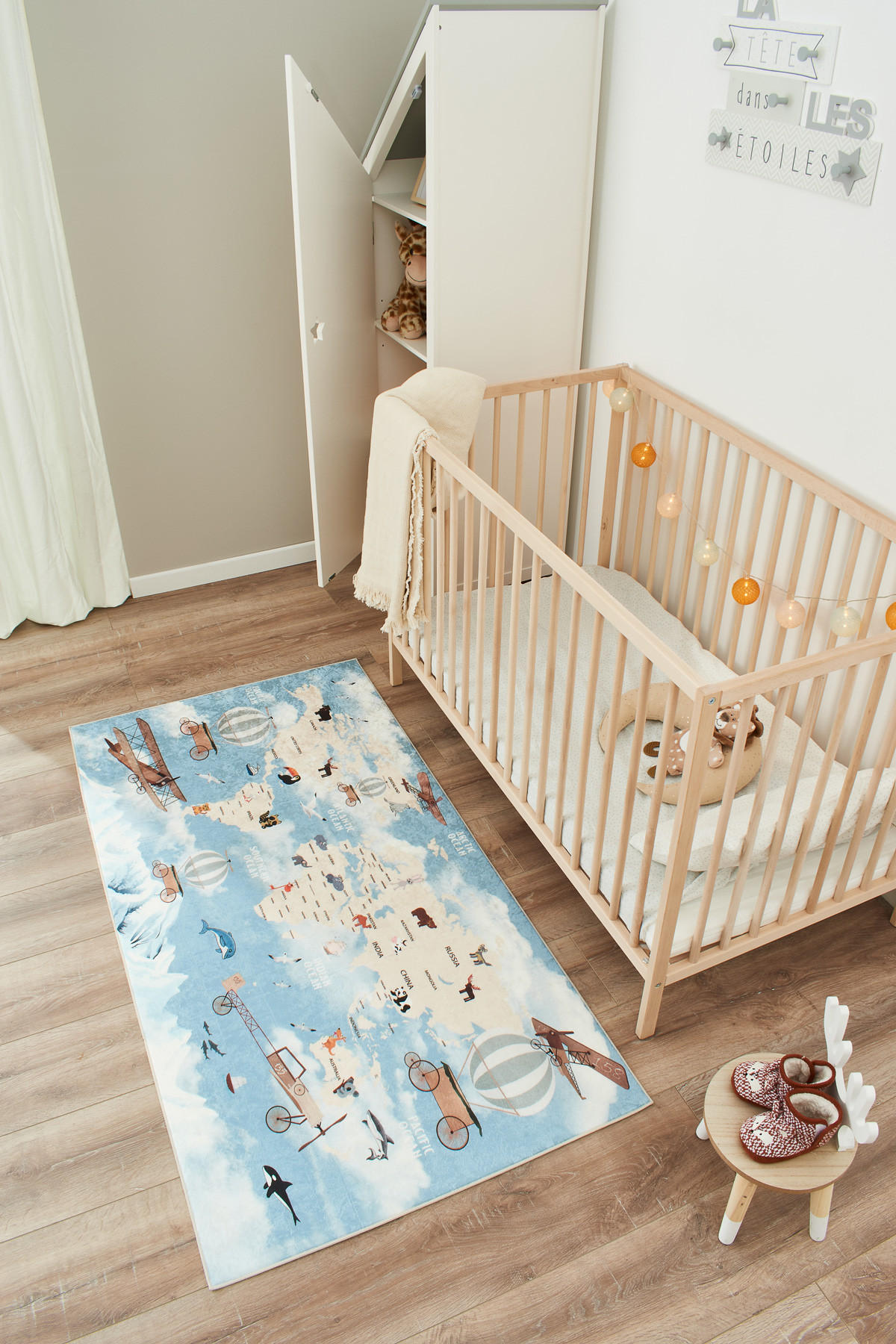 KINDERTEPPICH mit Weltkartenmotiv Happy 80x150 cm - Blau, Textil (80/150cm) - Nazar Rugs