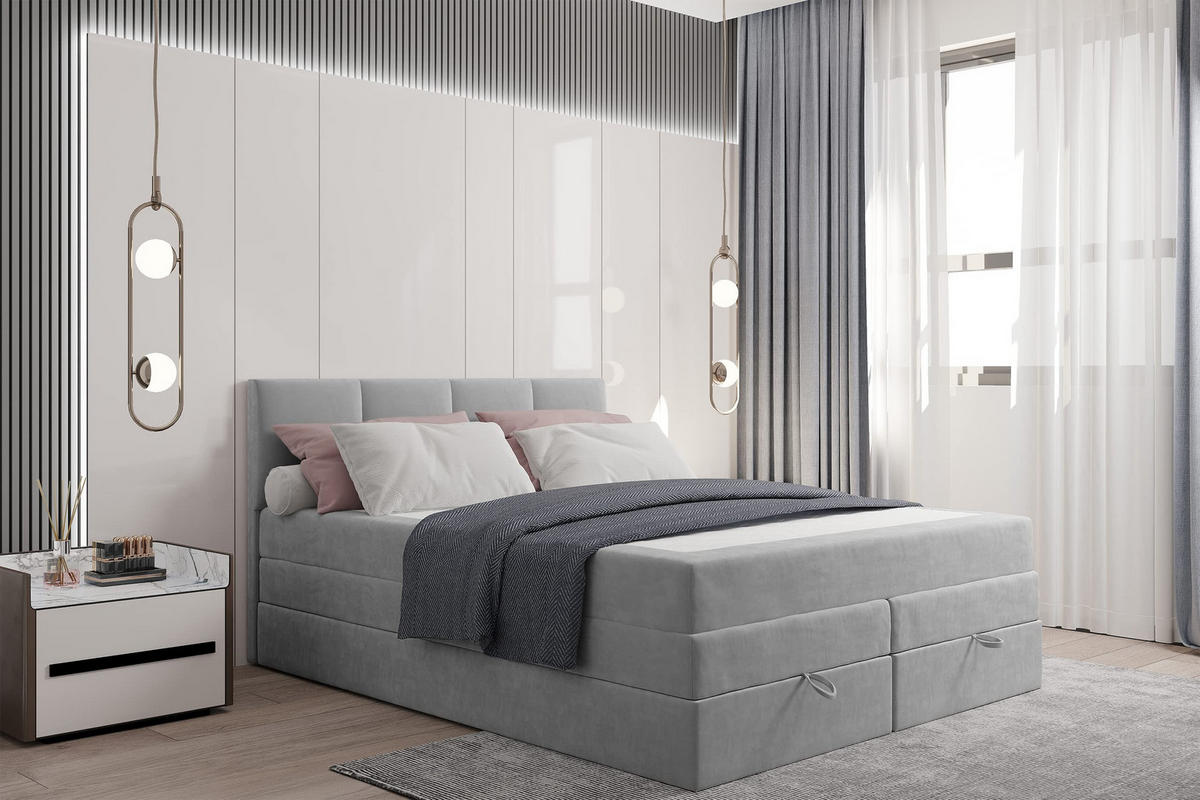 BOXSPRINGBETT 140 x 200 cm PRADO mit Taschenmatratze H3 und Bettkasten, Grau - Grau, Holzwerkstoff/Kunststoff (140/200cm) - Trada