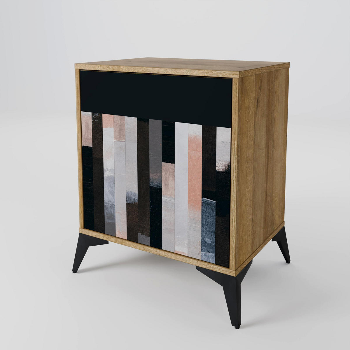 SIDEBOARD COLLAGE OF RECTANGLES, Eichefarben, 57,5x42x72,5 cm, Schwarze Metallfüße - Eichefarben/Multicolor, Holzwerkstoff/Metall (57.5/72.5/42cm) - SpaceRebels