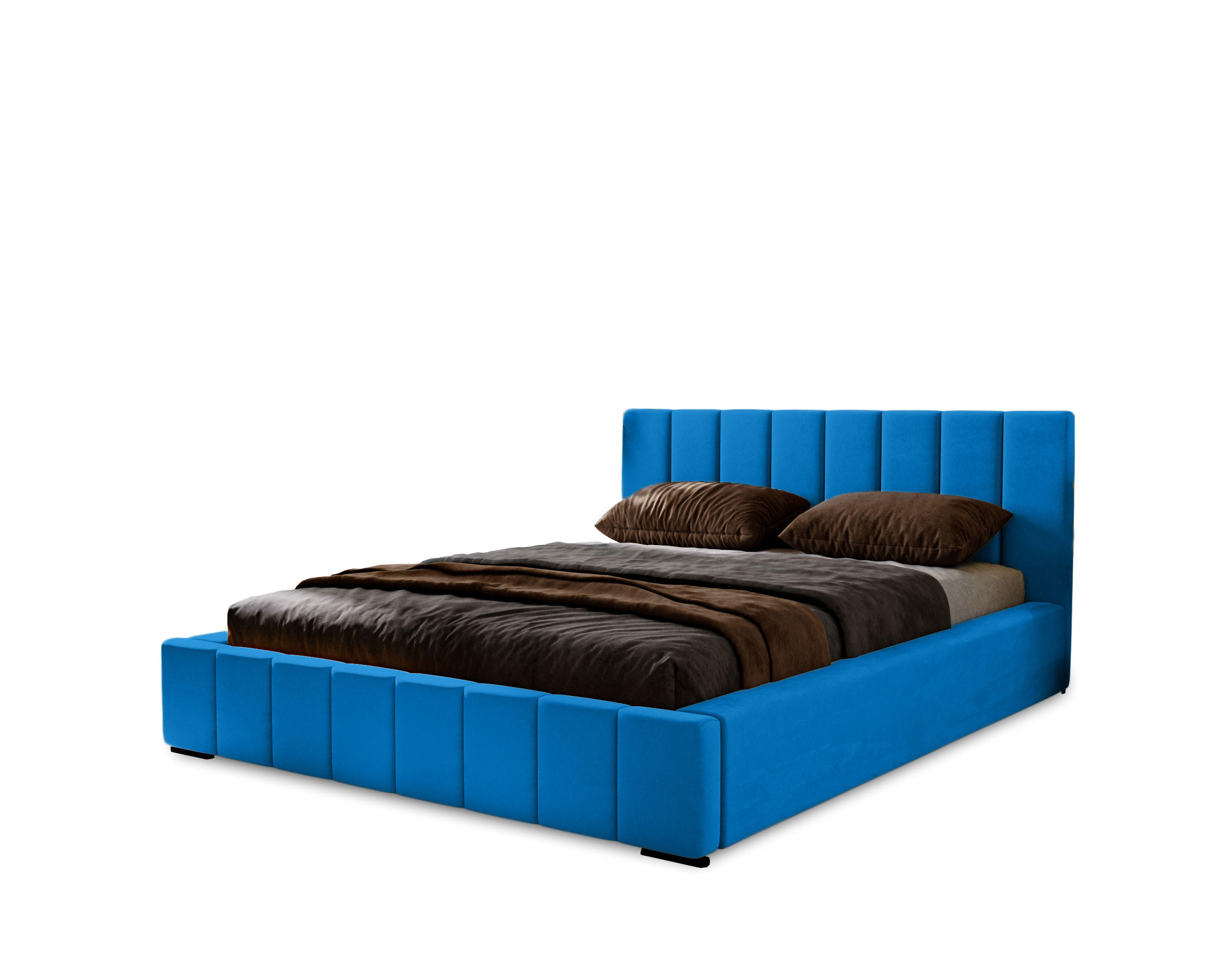POLSTERBETT Nero 120x200 cm, Doppelbett mit Bettkasten und Lattenrost aus Holz, Velourstoff: Blau - Blau, Holz/Kunststoff (120/200cm) - Marpur