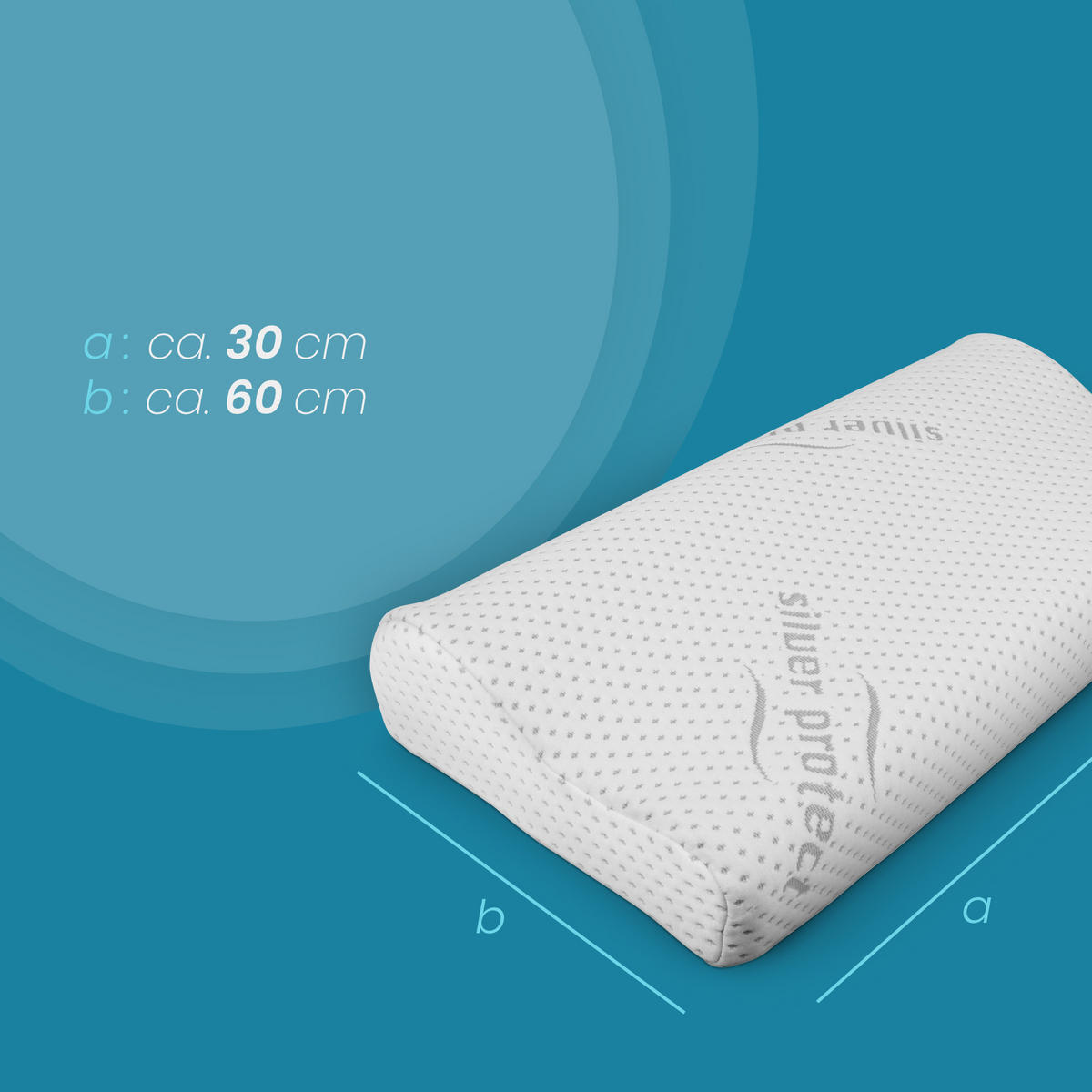 NACKENKISSEN Memory Foam ( Nackenstützkissen / 60x30x10cm ) Viscoelastische Kopfkissen - Silver Protect Bezug "antimikrobiell" abnehmbar - Öko-Tex - Weiß, Textil (30/60cm) - Bestlivings
