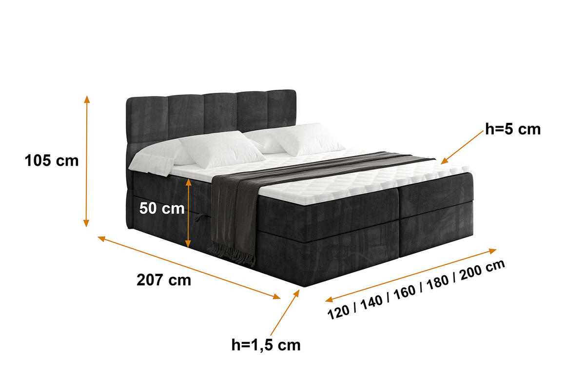 BOXBETT mit Matratze H4 und Lattenrost - LIRO - 160x200 - Schwarz Casablanca - Schwarz, Holzwerkstoff/Kunststoff (160/200cm) - ALTDECOR