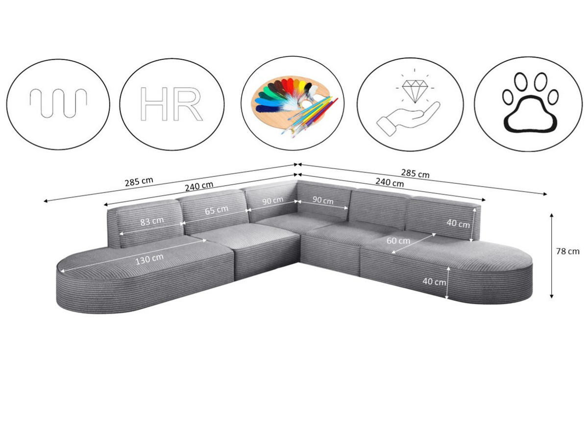 ECKSOFA Designer Corner MODENA stoff Poso, viele Farben Hellgrau - Hellgrau, Holzwerkstoff (285/285cm) - Kaiser Möbel