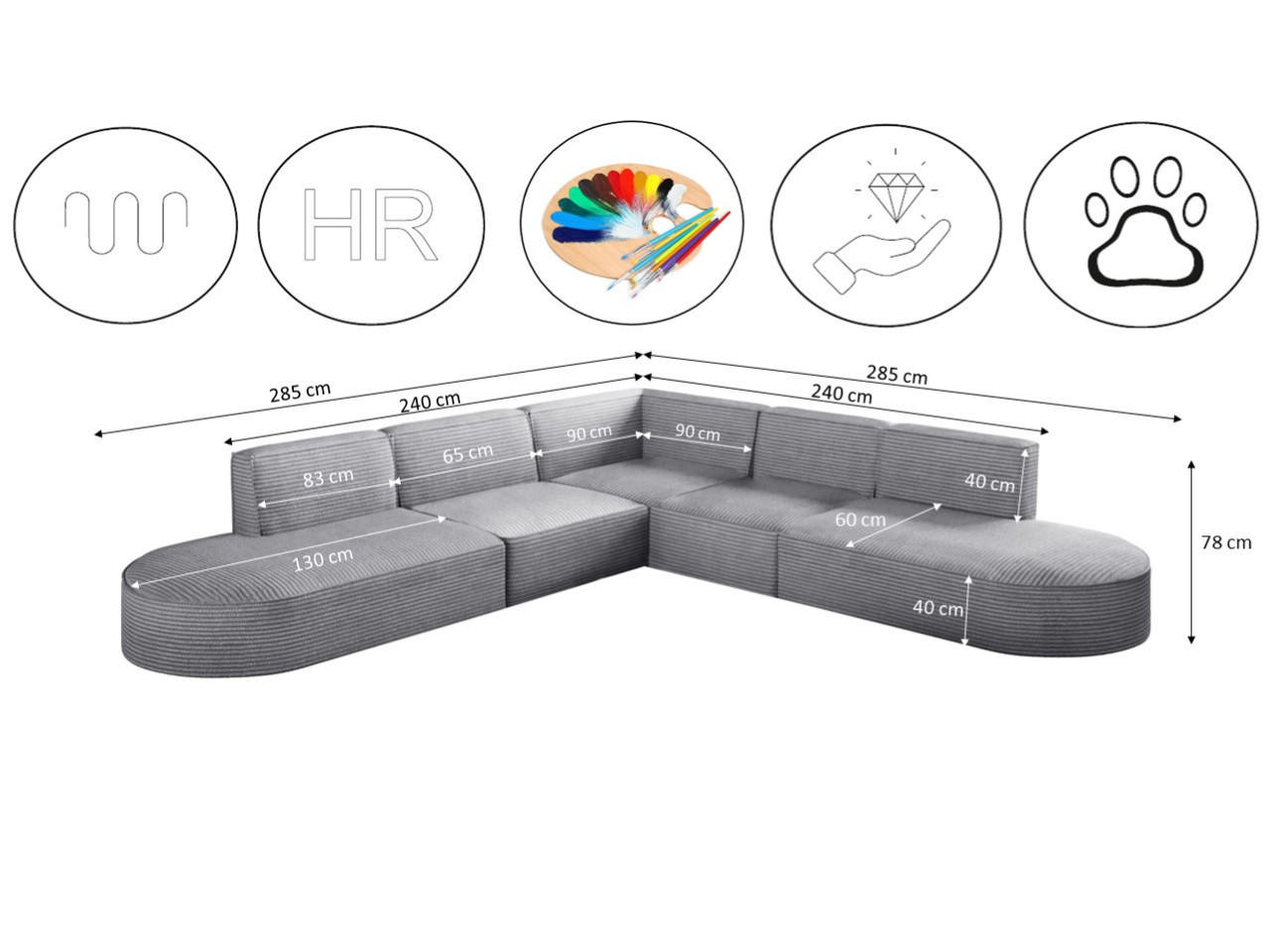 Thumbnail - Kaiser Möbel Ecksofa, Hellgrau, Holzwerkstoff, 285x285 cm, Wohnzimmer, Sofas & Couches, Wohnlandschaften, Ecksofas