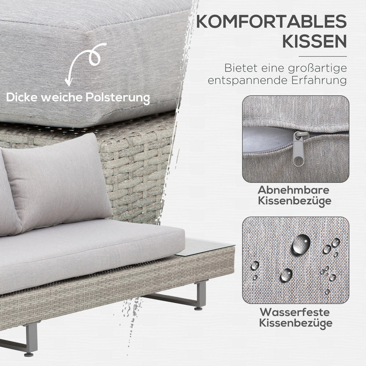 LOUNGE-SET 3-tlg. Couchtisch Beistelltisch Wetterbeständig Grau + Braun - Grau, Kunststoff - Outsunny