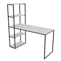 SCHREIBTISCH LUMO mit regal, 152/60/160 cm Marmor Bianco/Schwarz - Weiß Hochglanz/Schwarz, Holzwerkstoff (152/60/160cm) - Idohome