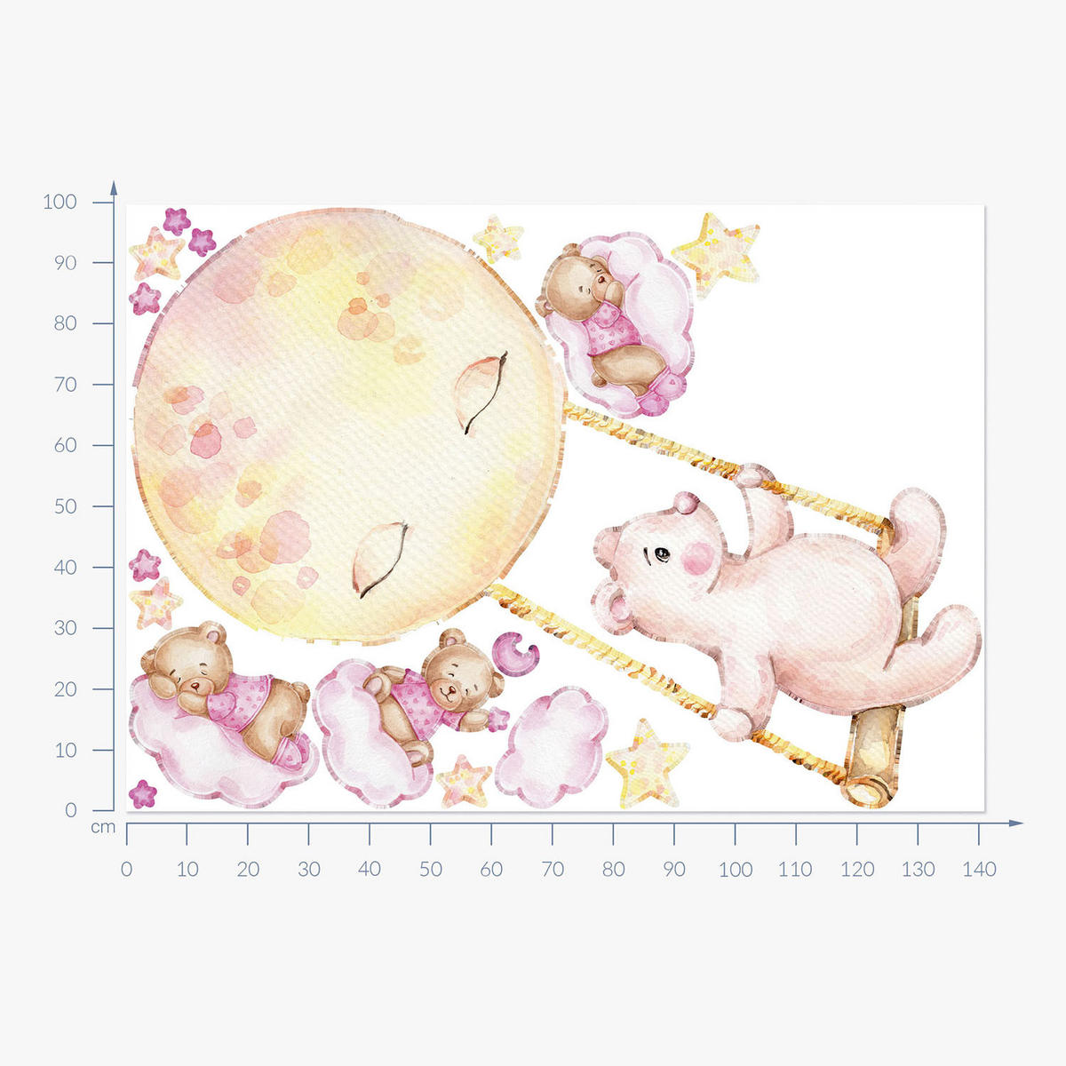 WANDAUFKLEBER 100x142cm - Teddybären am Himmel - Multicolor, Kunststoff (100/142/0.1cm) - Wallfluent