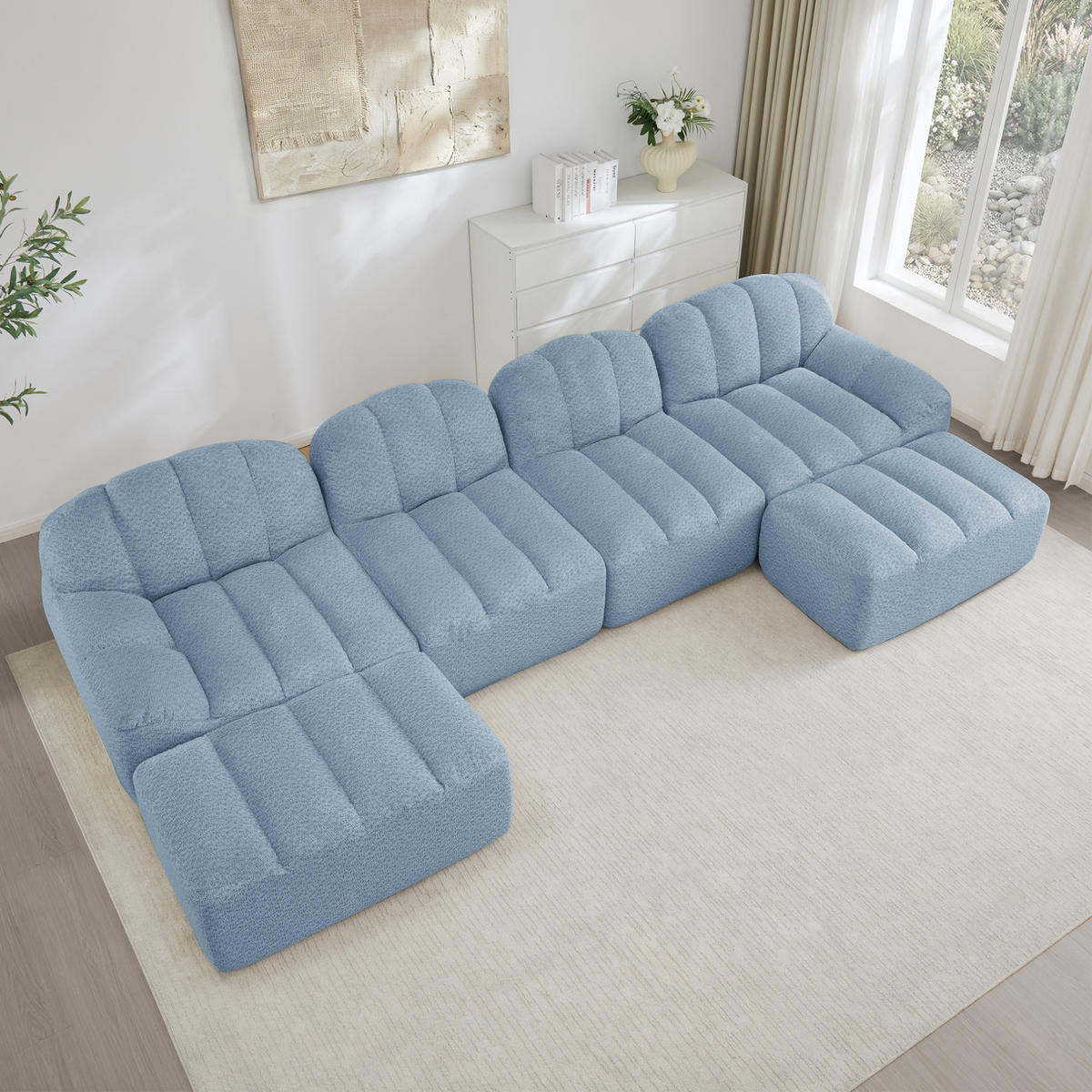 SOFA modular U-Form 4-Sitzer Granulierter Fleece Blue - Blau, Kunststoff (165/79/366.1cm) - Meubliv