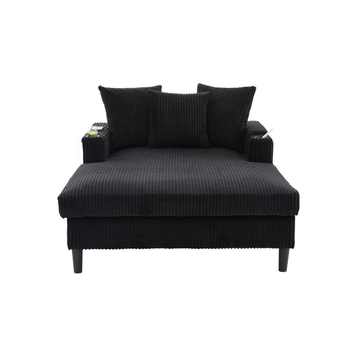 RELAXLIEGE XXL Polsterliege,Relaxsessel,Cord,Schwarz - Schwarz, Textil (129/70/170cm) - LVHOM