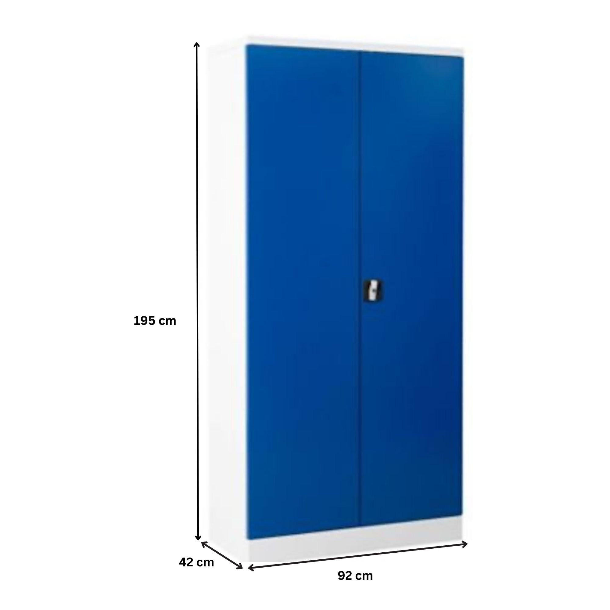 STAHLSCHRANK Bee mit 10 lackierten Fachböden 195x92x42 cm Korpusfarbe Verkehrsweiß Frontfarbe Enzianblau - Blau, Metall (92/195/42cm)