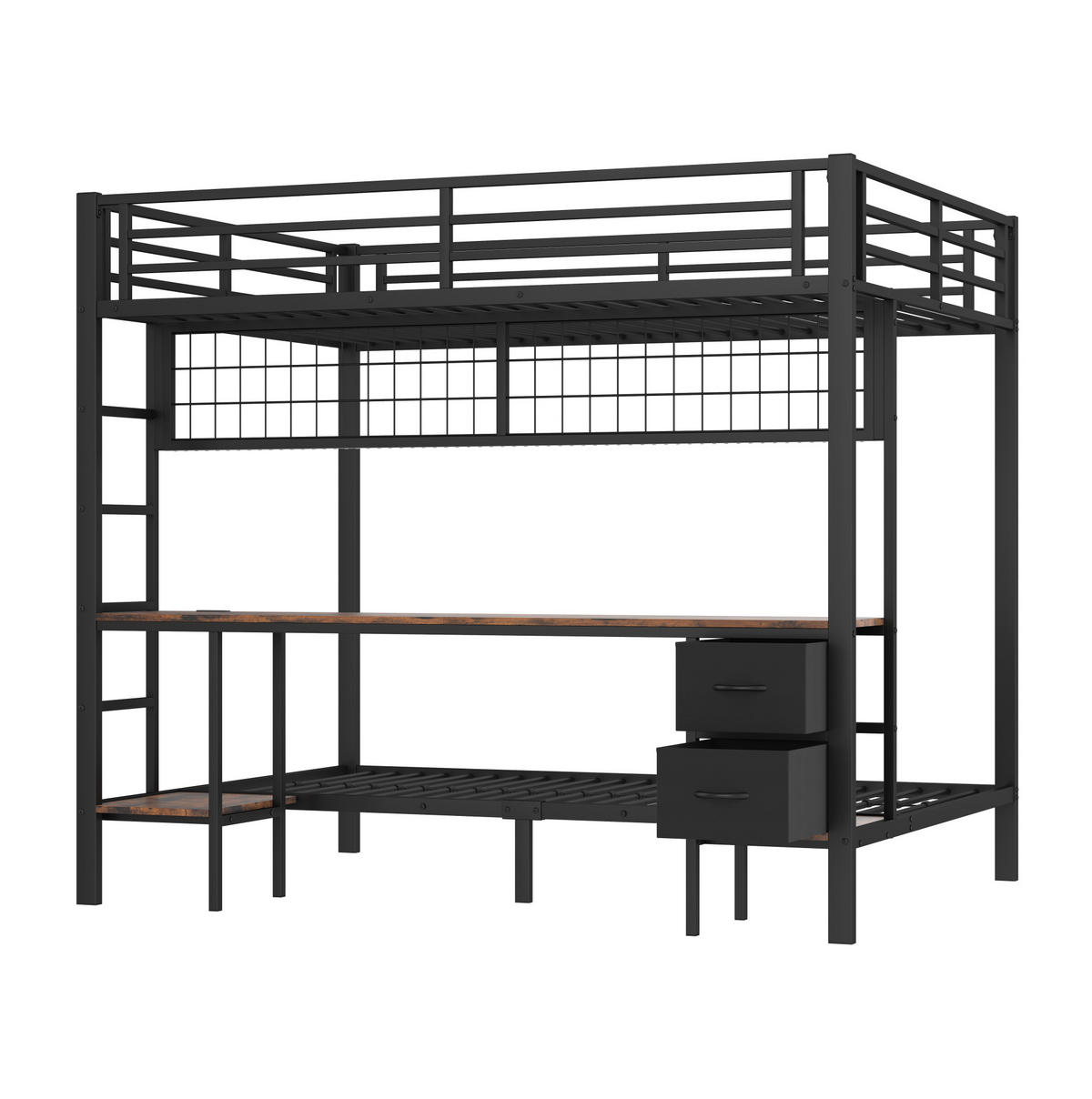 HOCHBETT 140/200 cm aus Metall in Schwarz – mit Schreibtisch und Stauraum - Schwarz, Metall (140/200cm) - BEAOK