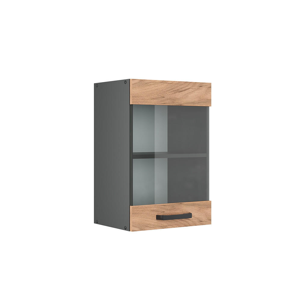 KÜCHENGLASSCHRANK R-Line Goldkraft Eiche 40 cm - Honigeiche/Anthrazit, Holzwerkstoff (40/60/31cm) - Vicco