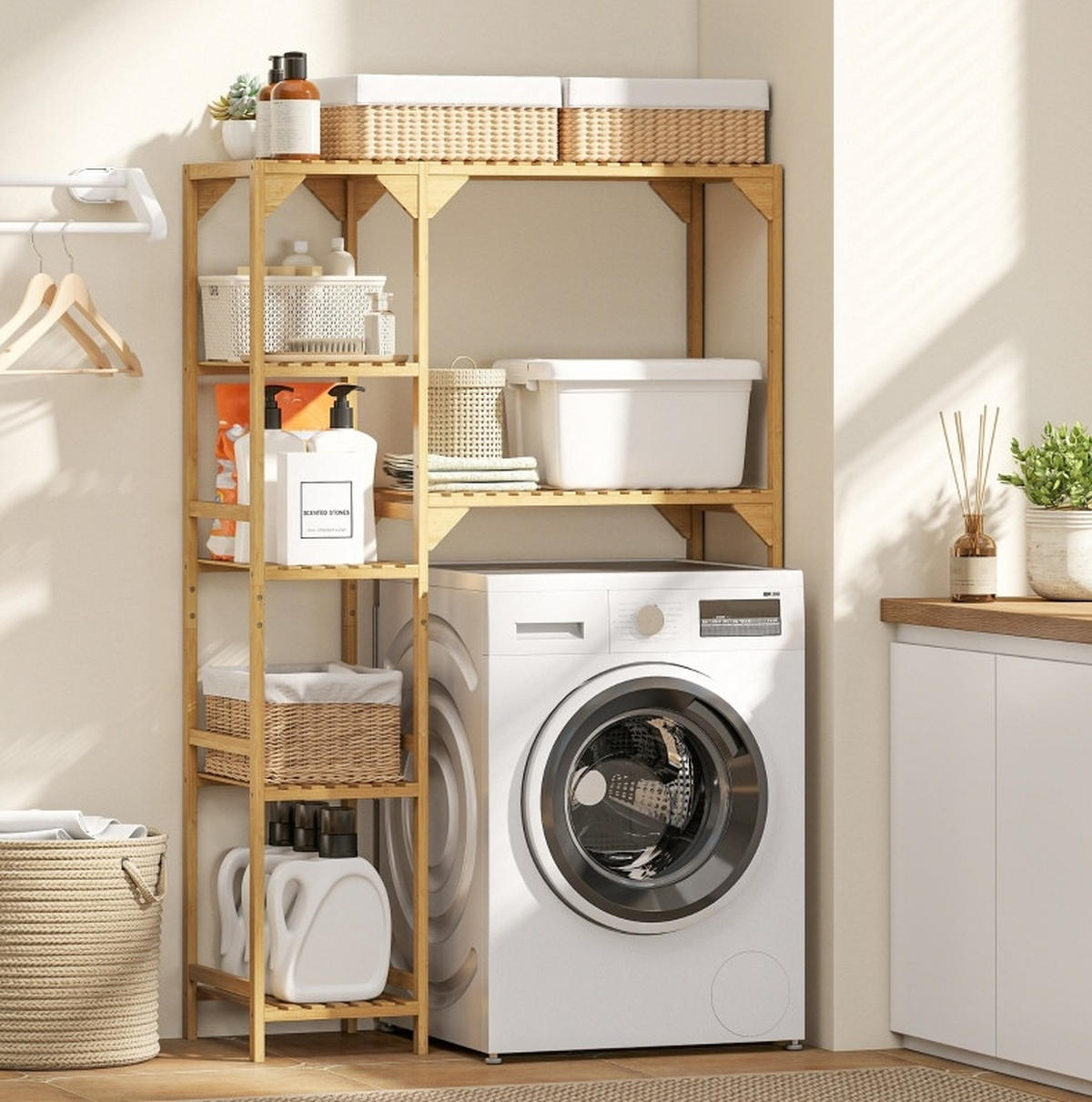 STANDREGAL 100/40/157 cm mit 7 Ablagen und variabler Seitenmontage, Natur - Naturfarben, Naturmaterialien (100/157/40cm) - Redom