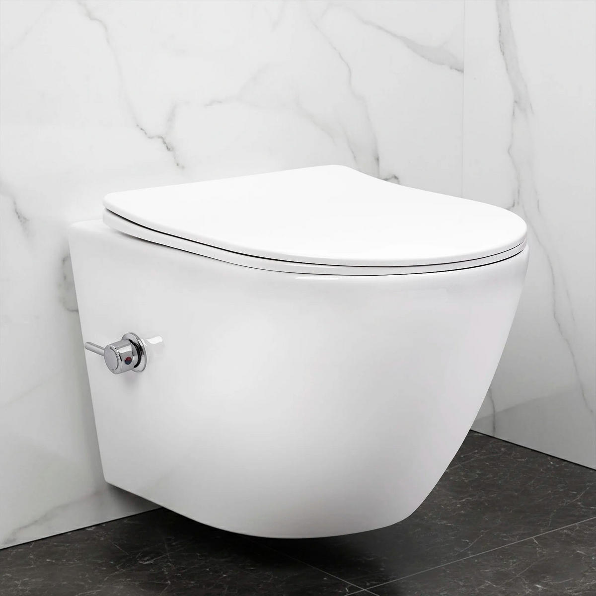 WANDHÄNGENDES Wc Rea Carlo Lux Rimless Mit Bidetfunktion - Weiß, Keramik (37/18/49.5cm) - REA