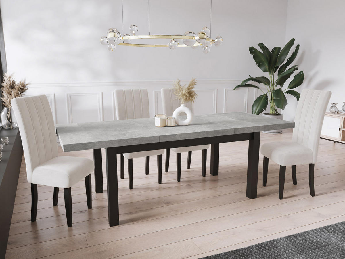 ESSTISCH Gemini rechteckig ausziehbar, Grauer Beton 200-300/100/78 cm - Hellgrau/Schwarz, Holz/Holzwerkstoff (200/100/78cm) - WFL GROUP
