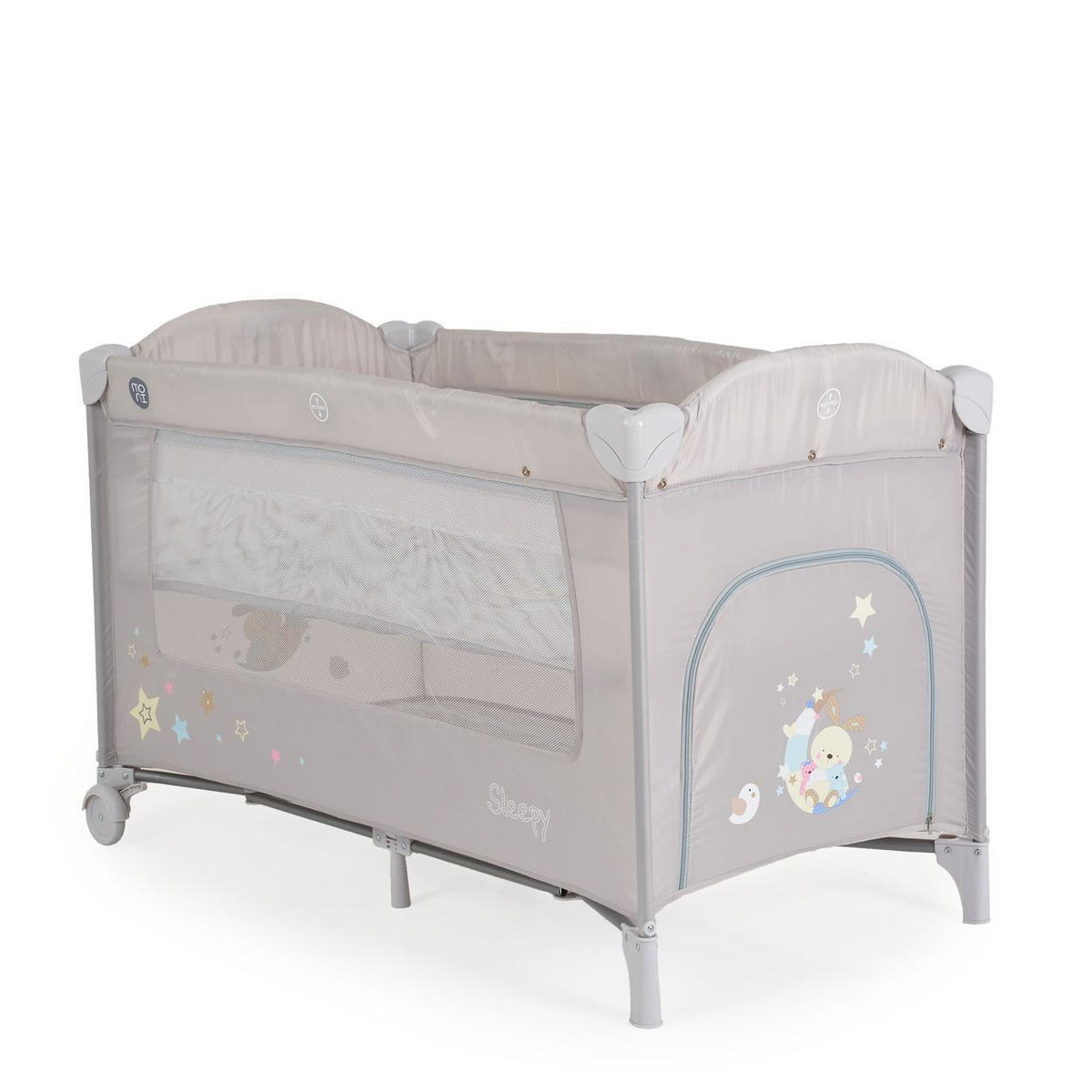 REISEBETT Sleepy Rollen hellgrau Wickelauflage, Matratze, Spielbogen, Seiteneingang - Grau, Kunststoff (60/120cm) - Moni